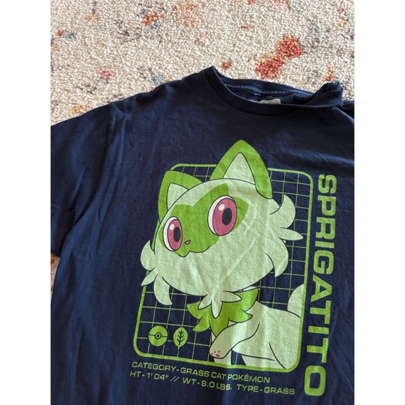 Pokemon Other - Pokemon Sprigatito Graphic T-Shirt Navy Blue Short Sleeve Mens Medium